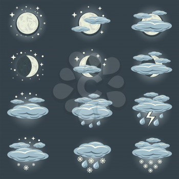 A collection of icons that show night weather