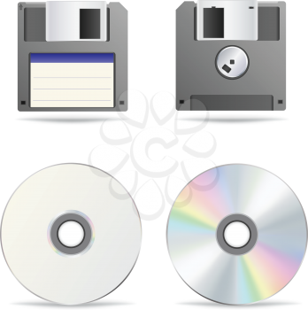 The optical and floppy disc isolated on the white background