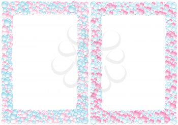 Pink and blue square drops framework on the white background