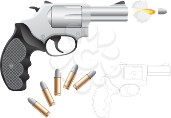 Revolver and bullets isolated on the white background