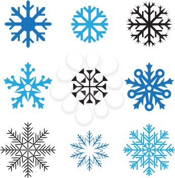 Different simple snowflakes for design on white background