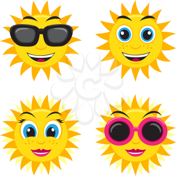 Illustration of the he and she sun with glasses and different face expressions