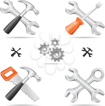 The tools icon set cross with each other isolated on a white background