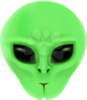 The alien with green face and black eyes isolated on white background