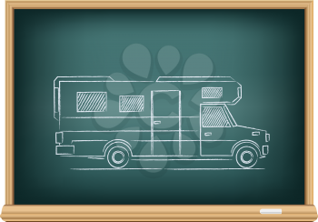 The trailer drawn on school blackboard on white background