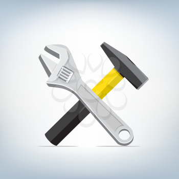 The wrench and hammer icon on light mesh background, settings symbol