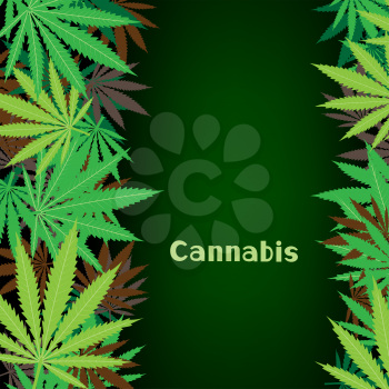 Cannabis text on hemp marijuana background. Green smoke hashish narcotic