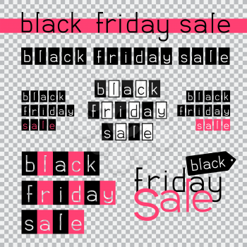 The sales stickers on transparent background. Black friday sell, discount lettering