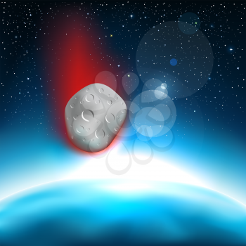 Star light and the blue planet. Stars and reflections of light on background. Space vector illustration