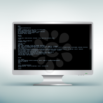 The programming blue code on white computer monitor with black screen background