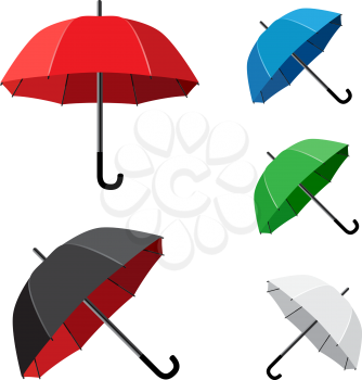 The simple different umbrellas isolated on white background