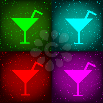 Cocktail disco party alcohol drink sign symbol on dark colored background.