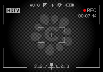 Camera viewfinder rec on transparent black background. Record video snapshot photography