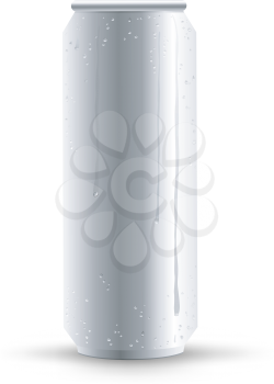 Big can of drink template with shadow on white background. Metal bottle show concept with water condensate