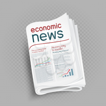 Economic newspaper press icon on gray transparent background. Economical news