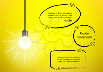 Light bulb and idea quote on yellow background. Creative speech or message concept template