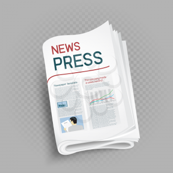 Newspaper press icon on gray transparent background. News pictogram template