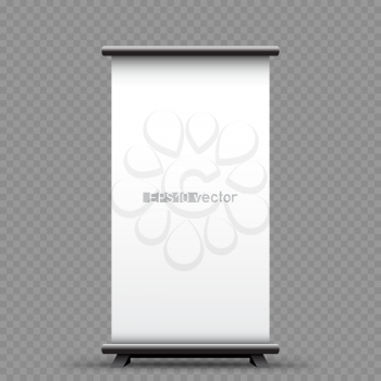 Roll up white empty banner template with shadow standing on transparent background. Show or presentation your product on exhibition