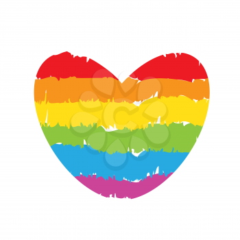 LGBT rainbow drawing heart on white background. Striped pride sign. Bisexual gay lesbian transsexual symbol. Love orientation lifestyle icon