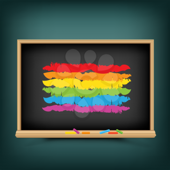 LGBT flag draw on school blackboard. Pride bisexual gay lesbian transsexual symbol. Love orientation equality lesson. Sexual education