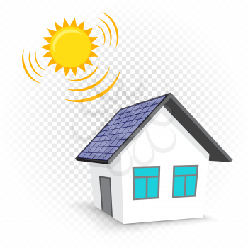 Smart house with solar roof. Home of the future icon with shadow isolated on white transparent background. Simple dwelling sign. Ecology energy saving real estate symbol