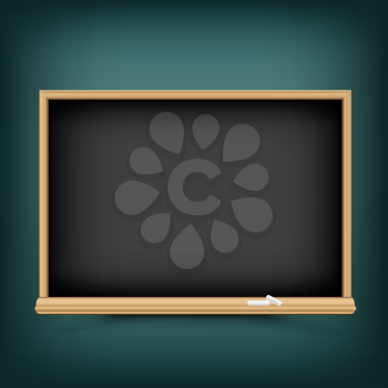 Education black chalkboard drawing or write template with shadow on green background. Empty school blackboard