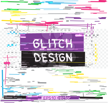 Colorful distortion multicolor glitch design light rectangular template background. Glitched striped random lines technology set collection