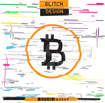 Bitcoin glitch light color background template. Abstract crypto glitched vector design backdrop