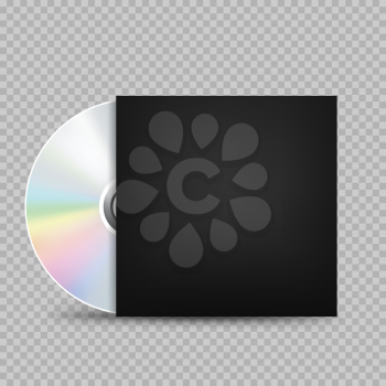 The CD-DVD compact disc and black empty paper case template with shadow on transparent background