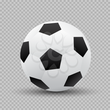 Soccer pentagon ball with shadow on transparent background. Classic football equipment game object