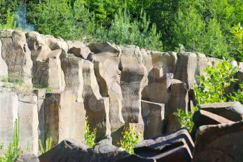 Basalt columns pile landscape rock in nature. Beautiful stone landscape