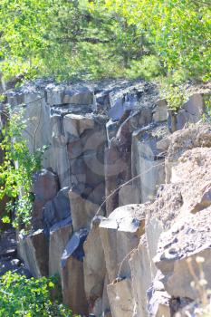Basalt columns rock landscape in nature. Beautiful geological stone
