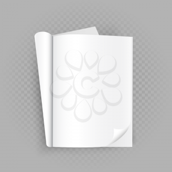 Unfolded opened white book template with shadow on transparent gray background. Read open magazine