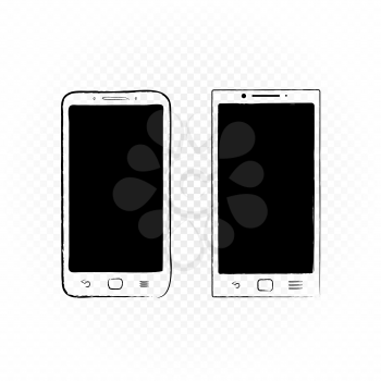 Drawn smartphones template on white transparent background. Smart technology communication mobile phone