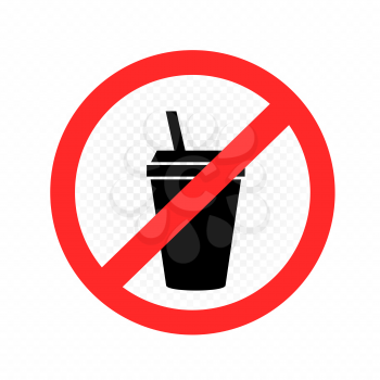 Drinks in cup prohibition sign on white transparent background. Stop using disposable plastic. Protect nature environment symbol label