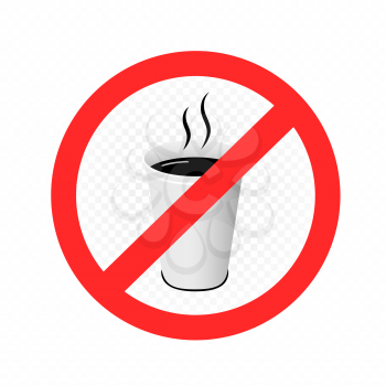 Hot drinks in plastic cup prohibition sign on white transparent background. Stop using disposable plastic. Protect nature environment symbol label