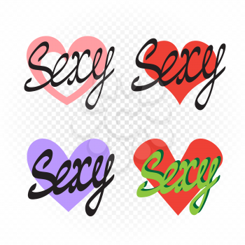 T-shirt print sexy text and color hearts. Love romantic lettering message set