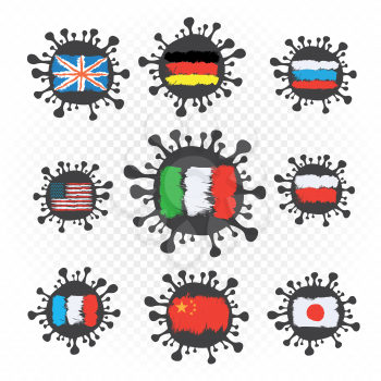 Covid-19 coronavirus flag country icon on white transparent background. Virus pullulation template