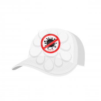 Empty cap template with stop coronavirus sign isolated on white backgound. Corporate company or firm headdress