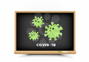 Coronavirus covid-19 education blackboard on white transparent background. Learn flu virus