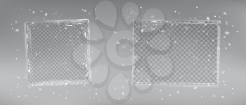 Christmas wood texture photo frames with snowfall on dark background. Holiday celebration snapshot shape template set