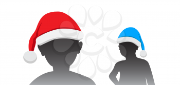 Santa hat dressed on people silhouette. Christmas holiday clothes