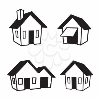 Outline home symbol icon set isolated on white background. Black color house sign