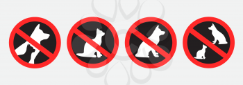 Do not enter with animals dogs and cats symbol on gray background. Dog and cat animal prohibition sign stickers