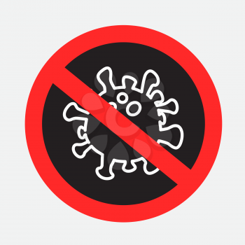 Stop coronavirus sign dark sticker. Covid-19 infected danger no entry allowed label on gray background. Virus microbe infection sign symbol template