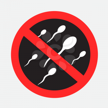 Do not ejaculate sign dark sticker on gray background. Forbidden orgasm ejaculate round red label