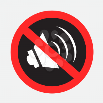 Music loud listen forbidden dark sign symbol isolated on gray background. No high sound beep volume area symbol.