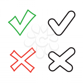 Yes and no outline sign symbols set isolated on white background. Checklist checkmark symbol template