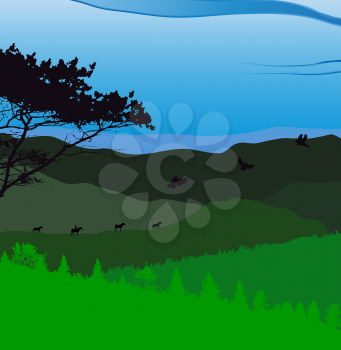 Image Mountains, Landscape and Trees. Abstract Eco Banner. Vector Illustration  EPS10