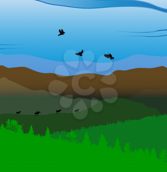 Image Mountains, Landscape and Trees. Abstract Eco Banner. Vector Illustration  EPS10